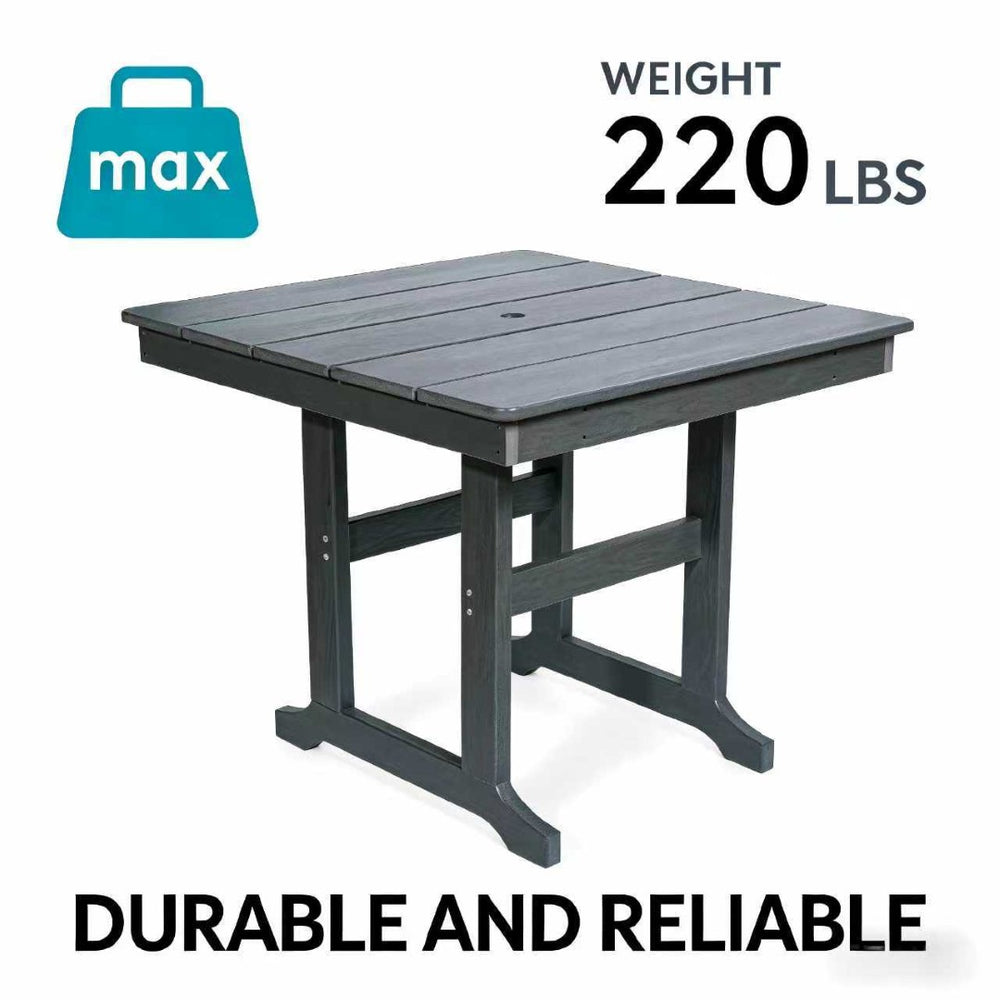 English Elm Modern Hdpe Outdoor Dining Table Wood Grain Aluminum Frame Umbrella Hole Patio Gray W3805P389553