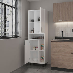 English Elm Bentonia Pantry Cabinet White – Engineered Wood, Adjustable Shelves, Slim 43.7" L x 20.5" W storage B092P315580