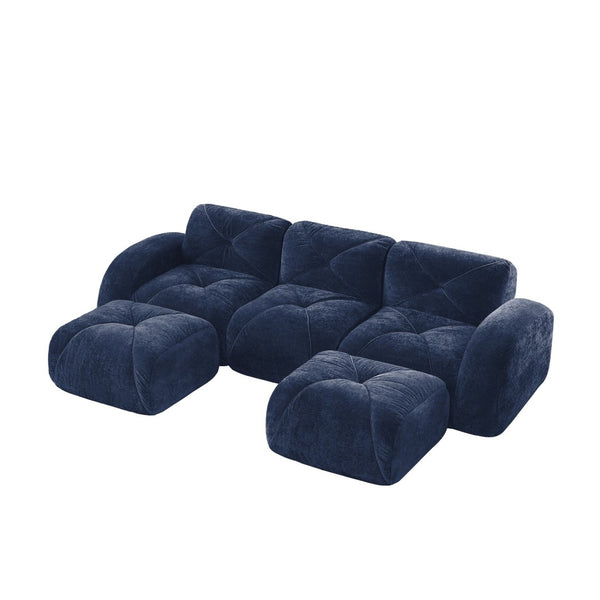 English Elm U-shaped Modular Velvet Sofa Tufted Cloud Seating for Living Room or Home Theater Blue W714S01621