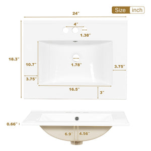English Elm 24" Olive Bathroom Vanity Solid Wood Frame Ceramic Sink Gold Hardware Soft Close White N729P373276K