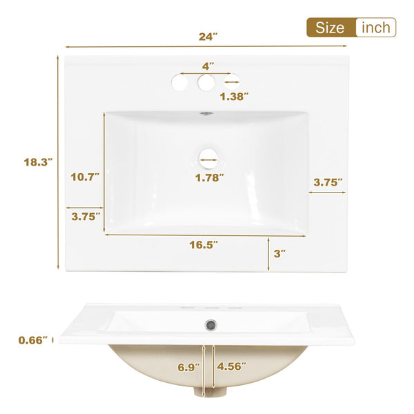 English Elm 24" Olive Bathroom Vanity Solid Wood Frame Ceramic Sink Gold Hardware Soft Close White N729P373276K