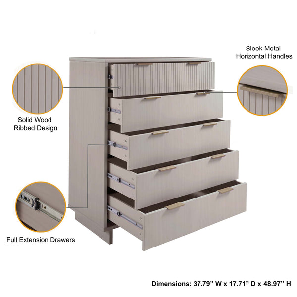 English Elm Granville 38" Light Gray Chest - 5-Drawer Modern Elegance With Gold Handles For Stylish Storage B365S00085