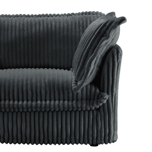 English Elm Slipcovered Sectional 2-Seater Sofa With Detachable Ottoman, Cozy Gray Corduroy & Washable Covers W3041S00216-GIGA