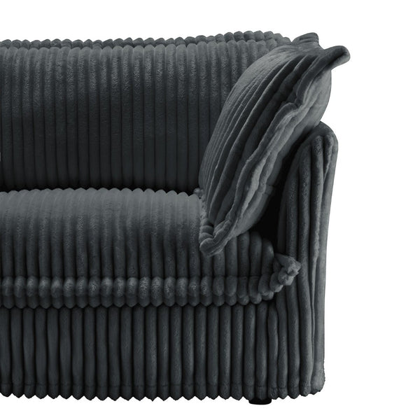 English Elm Upholstered Slipcovered Armchair Set With Wide Ottoman – Cozy Gray Corduroy For Living Room Comfort W3041S00213-GIGA