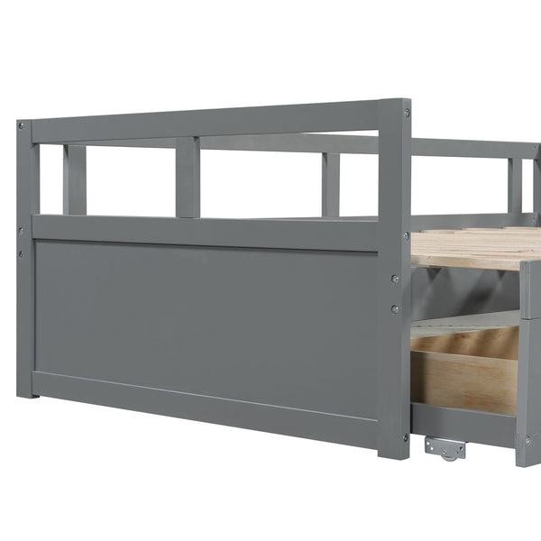 English Elm Wooden Twin to King Daybed with Trundle and Storage Drawers for Guest Rooms N708P336539E