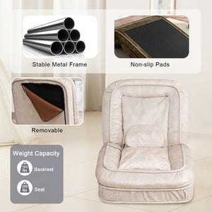 English Elm Upholstered Velvet Floor Lounger with Adjustable Back Massage Pillow for Adults and Pets W1170P282474