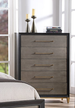 English Elm 1pc Modern Geometric Chest of Drawers with High-Gloss Finish, Sleek Hardware, Spacious Storage and Style Brown 40.75 L x 20.88 W x 52.38 H B2741P325732