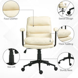 English Elm Homcom Pu Leather Office Chair, Office Desk Chair, Task Computer Chair With Swivel Wheels, Adjustable Height, Double-Tier Padded, Beige