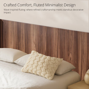English Elm Wood Fluted Wingback Queen Headboard Wall Mounted Walnut Farmhouse Bedroom Accent W3520P327613