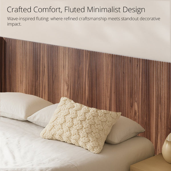 English Elm Wood Fluted Wingback Queen Headboard Wall Mounted Walnut Farmhouse Bedroom Accent W3520P327613