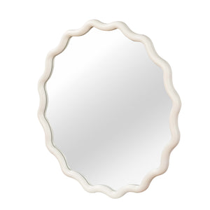 English Elm White 36 Inch Wavy Round Solid Wood Frame Mirror – Rustic Boho Decorative Wall Mirror for Home Vanity W2203P389085