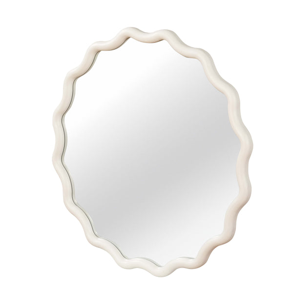 English Elm White 36 Inch Wavy Round Solid Wood Frame Mirror – Rustic Boho Decorative Wall Mirror for Home Vanity W2203P389085
