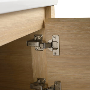 English Elm 40'' Wall-Mounted Bathroom Vanity with White Ceramic Sink, Plywood Shelves, Soft-Close Door, Oak Finish W999S00482