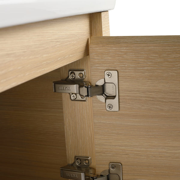 English Elm 68'' Wall-Mounted Vanity with White Ceramic Sink, Plywood Shelves, Soft-Close Door, Rounded Edge Design and Water-Resistant Melamine Finish W999S00484