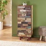 Christopher Knight Home® - Noble House - Maysville Handcrafted Boho 4 Drawer Wood Cabinet, Natural and Multi-Colored