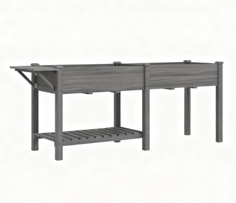 English Elm Elevated Fir Wood Raised Planter with Foldable Side Table and Bottom Storage Shelf T3971P423040