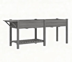 English Elm Elevated Fir Wood Raised Planter with Foldable Side Table and Bottom Storage Shelf T3971P423040