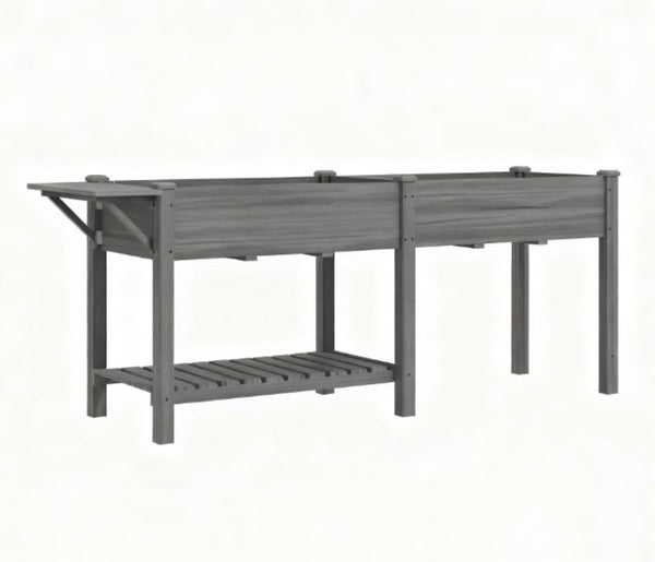 English Elm Elevated Fir Wood Raised Planter with Foldable Side Table and Bottom Storage Shelf T3971P423040