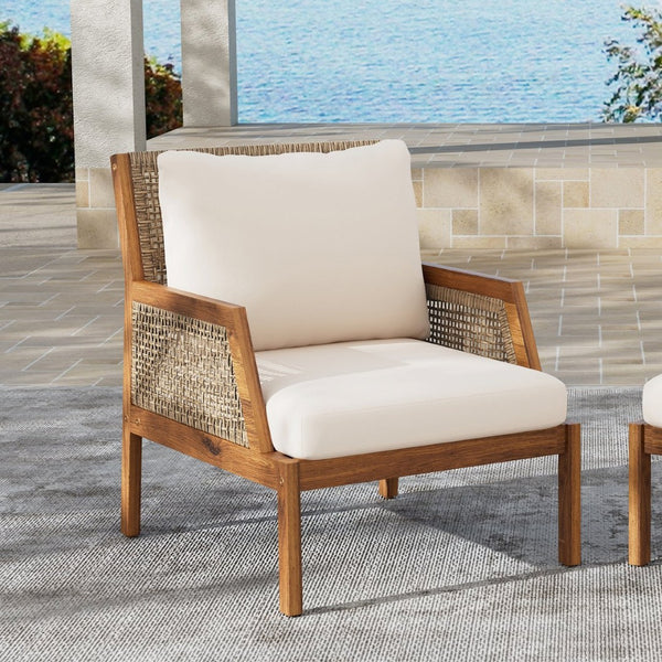 English Elm Acacia Hardwood Wicker Club Chair Deep Seating Outdoor Patio with Cushioned Comfort N780P248457T