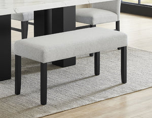 English Elm 1pc Upholstered Bench with Neutral Fabric and Dark Wood Legs for Stylish, Comfortable Dining Room Seating Black,Light Gray 16.73 L x 42.52 W x 5.71 H B2741P370390