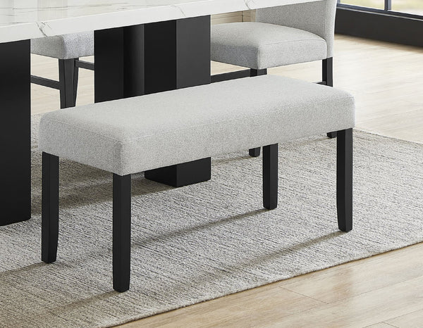 English Elm 1pc Upholstered Bench with Neutral Fabric and Dark Wood Legs for Stylish, Comfortable Dining Room Seating Black,Light Gray 16.73 L x 42.52 W x 5.71 H B2741P370390