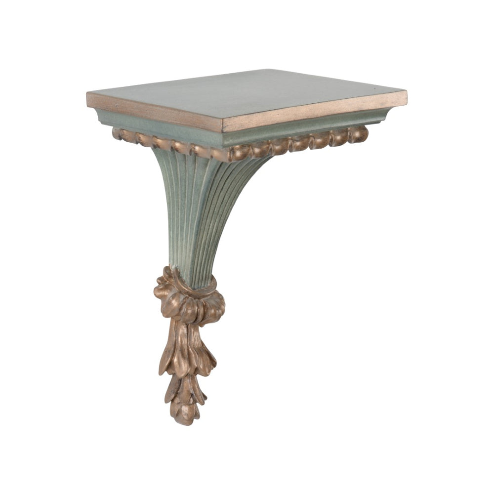 Chelsea House Chiswick Neoclassical Bracket In Dusty Sage With Gold Accents — Fluted Acanthus Shelf For Small Artifacts 381003