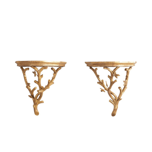 Chelsea House Bennington Antique Gold Wall Brackets Set (Pr) — Twig Motif Decorative Shelves 16"H X 15"W X 10.5"D 381058