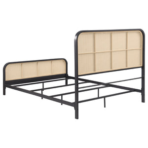 English Elm Randall Queen Bed Black Metal Frame Woven Cane Panels Bohemian Coastal Bedroom B062P447775