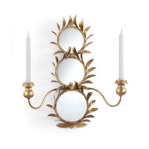Chelsea House Harting Mirrored Sconce With Hand-Cut Antique Gold Leaves, Mirrored Backing For Warm Luxe Glow 381075