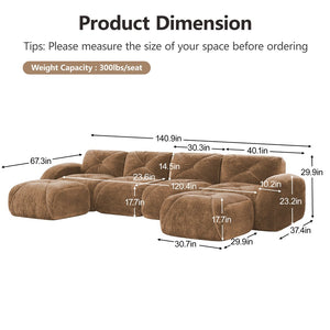 English Elm U-shaped Modular Velvet Sofa Tufted Cushions High Density Foam Living Room Sectional Camel W714S01602
