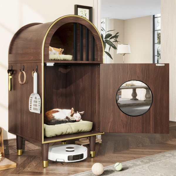 English Elm Cat Litter Box Enclosure Two Level Mdf Condo with Wood Grain Modern Espresso Finish N704P380552P