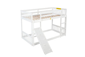 English Elm Twin Over Twin Playhouse Floor Bunk Bed With Climbing Ramp, Safety Guardrails, And White Finish W504S00207-GIGA