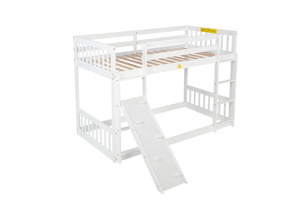 English Elm Twin Over Twin Playhouse Floor Bunk Bed With Climbing Ramp, Safety Guardrails, And White Finish W504S00207-GIGA