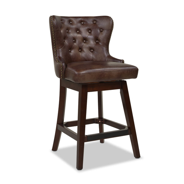 English Elm Jennifer Taylor Home - Holmes Tufted High-Back 360 Swivel Counter Stool in Mid Faux Leather — Handcrafted Comfort & Support Brown B2719P238379