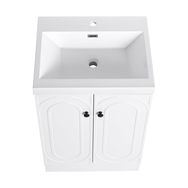 English Elm 24" Freestanding Bathroom Vanity with Resin Integrated Sink, Soft-Close Doors, Adjustable Shelf, Durable Plywood Finish White W999S00269