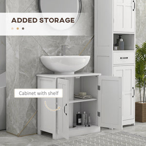 English Elm Bathroom Pedestal Sink Cabinet with U-Shaped Design, Adjustable Shelf, White Storage Solution W2225P173922