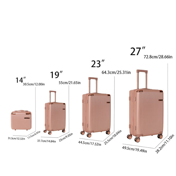 English Elm 4-piece Abs Hard Shell Luggage Set with Spinner Wheels Built-in Lock Lightweight Travel Rose Gold T3292P291258