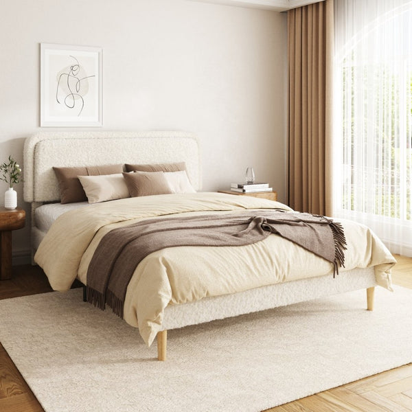 English Elm Queen Velvet Tufted Platform Bed Adjustable Headboard Steel Frame No Box Spring Beige W5239P502751