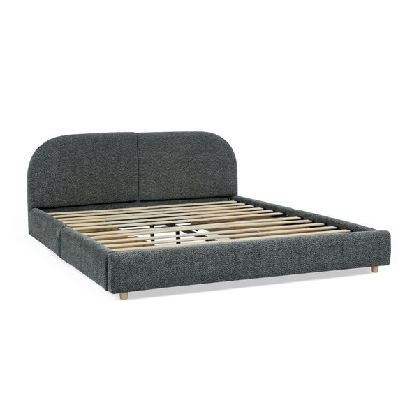 English Elm Queen Platform Bed Curved Headboard Circle Yarn Fabric with Four Wheeled Storage Drawers Dark Gray W487S00479