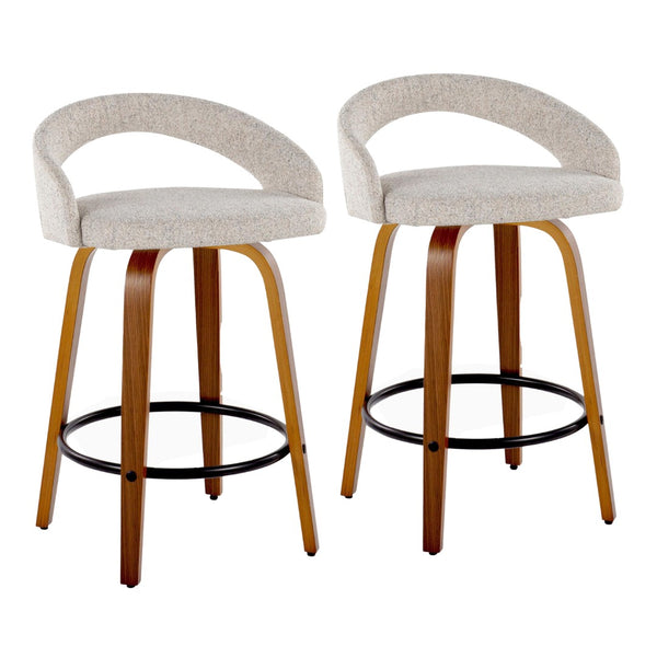 English Elm Fixed-height Swivel Counterstools Mahogany Wood Chrome Footrest Velvet Seat Set of 2 Oat B202S01772
