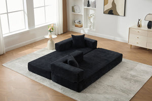 English Elm UNITED Folding Sofa Bed with Removable Cover Zipper, Chenille Memory Foam Sleeper for Small Spaces Black W1568P293809