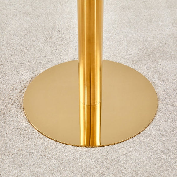 English Elm Table Set: 31.5-Inch Elegant White Marble Round Dining Table With 4 Black Pu Chairs For Chic Dining W1151S02497-GIGA