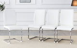 English Elm Luxury Simple Arch Chair - Set Of 4 White Pu Material High Resilience Dining Chair With Arched Metal Silver Leg.