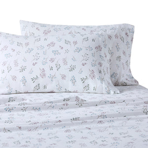 English Elm 4 Pieces King 100% Cotton Flannel Sheet Set - Cozy White Botanical Design For Ultimate Comfort B035P381336