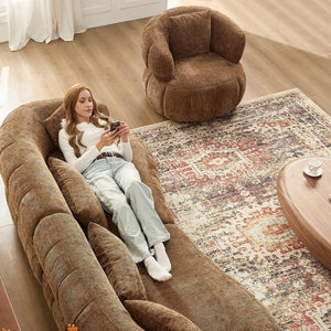 English Elm 102.36 Inch Curved Boucle Sectional Sofa Four Seat Mid Century Modern Living Room Brown W2582S00205