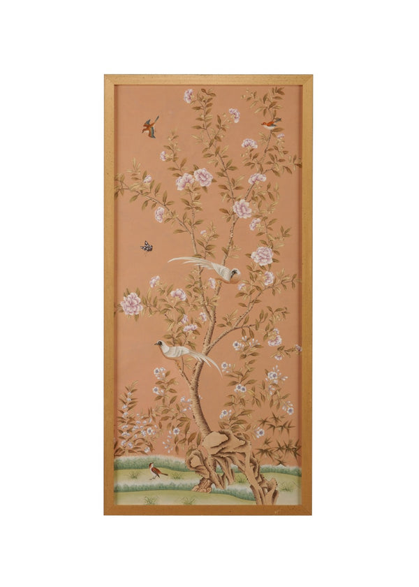Chelsea House Regent Hand-Painted Watercolor On Silk Panel In Antique Gold Frame — Luminous Botanical Art 64.5"X30.5" 381272