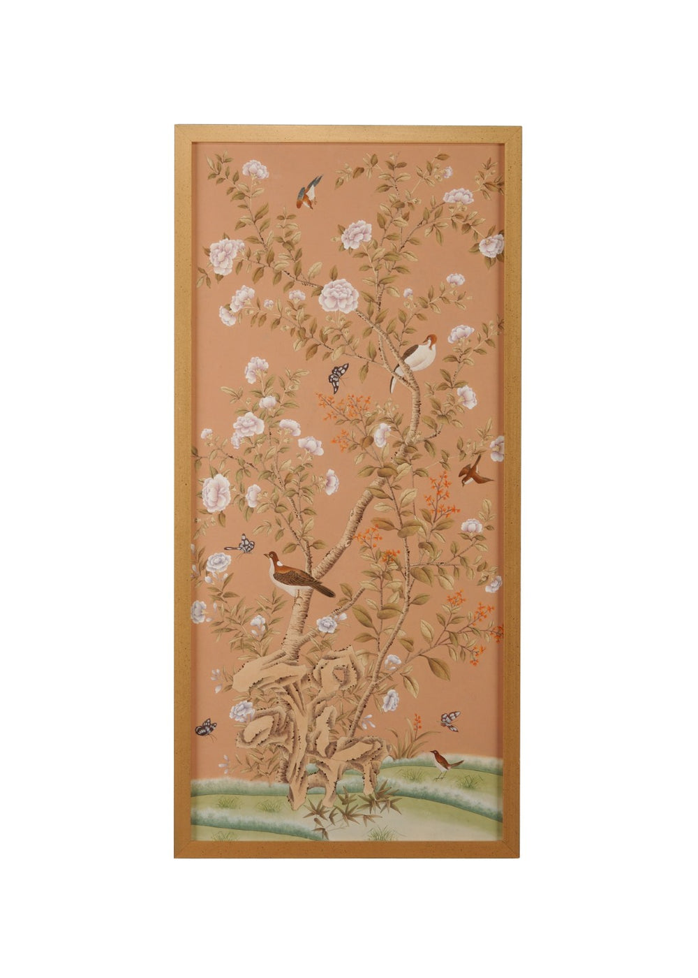 Chelsea House Regent Hand-Painted Watercolor On Silk Panel In Antique Gold Frame, 64.5"X30.5" — Luminous Classic Accent 381273