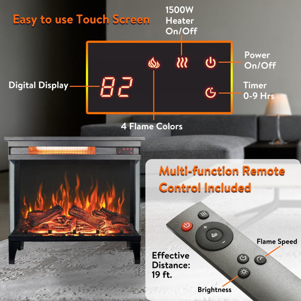 English Elm 24 Inch Panoramic Three Sided Glass Electric Fireplace with Infrared Quartz Heater W1769P166908
