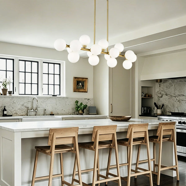 English Elm Pendant Lamp 16 Opal Seeded Glass Shades Gold Frame Farmhouse Dining Island Light Gold+White W5008P466519