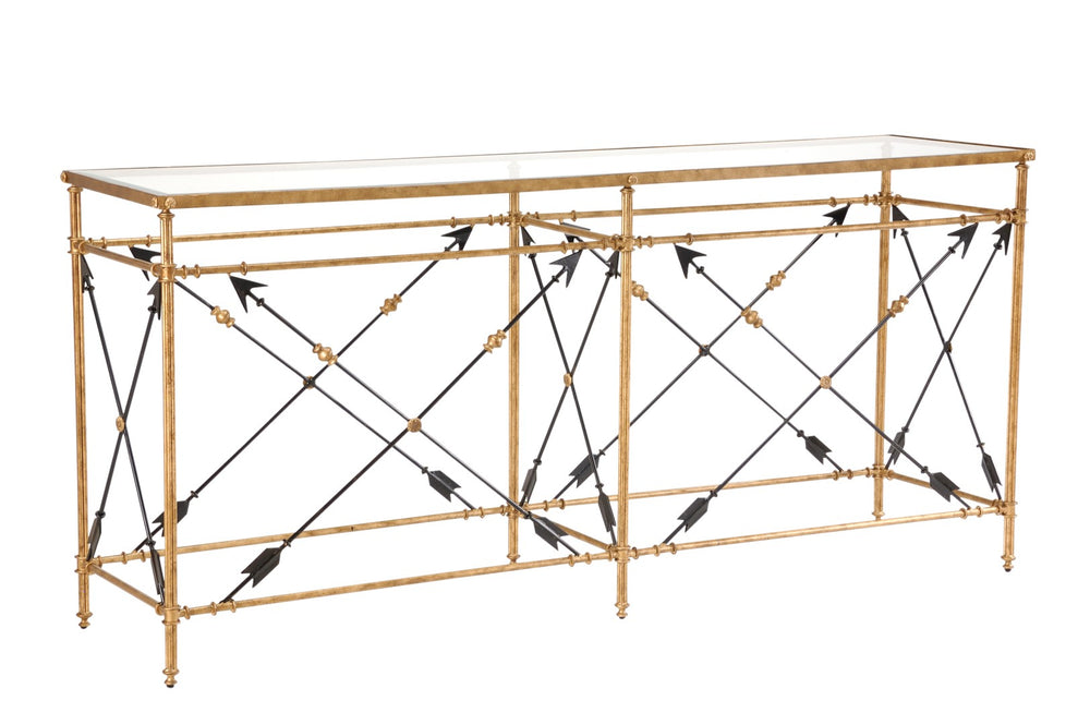 Chelsea House Arrow Console Large Gold-Leaf Iron Frame With Clear Tempered Glass Top — Luxurious, Stable Accent Table 381348